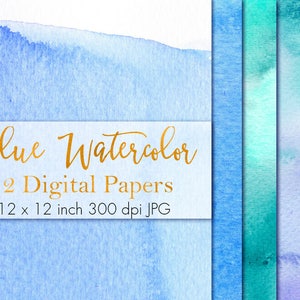 Blue Watercolor Digital Paper, Watercolor Paint Texture, Watercolor pattern, Watercolor paper pack, Watercolor clipart, Instant download
