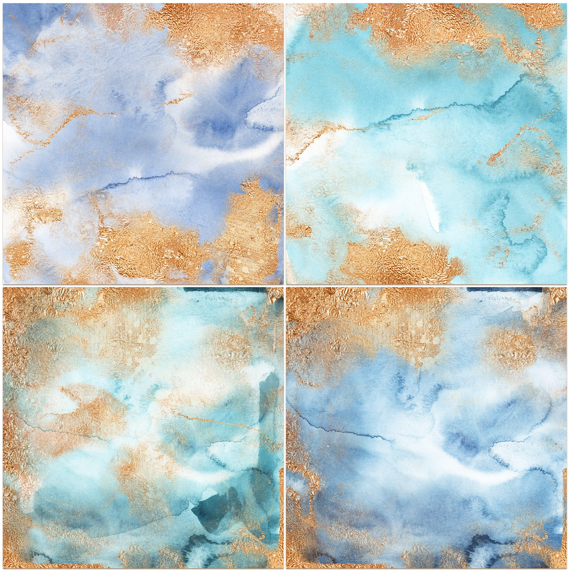 Baby Blue Watercolor Digital Papers With Gold Foil Watercolor Etsy