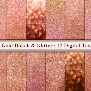 Buy 3 pay for 2, Rose gold glitter digital paper, Bokeh paper pack, Rose gold paper, Rose gold texture, Rose gold background, paper clipart image 1