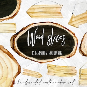 Wood slices clipart, Watercolor wooden slices, Wedding frames clipart, Invitation clipart, Party invite, Aquarel, Watercolor wood clipart