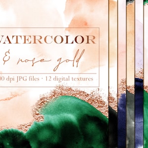 Papier numérique aquarelle en or rose, Fond aquarelle bleu, Papier peint aquarelle beige, Texture aquarelle, Pack papier papier, Papier or rose