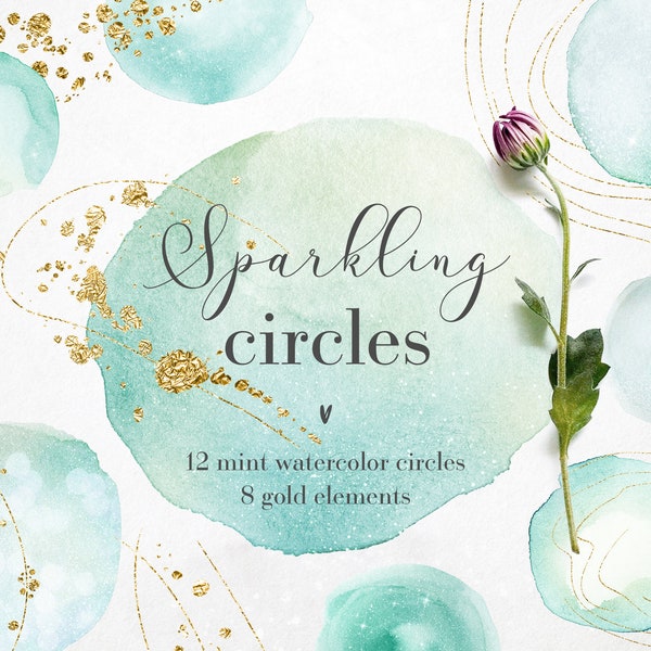 Sparkling circles for logo, Watercolor round shapes, Gold circles, Circle overlays, Design elements, Gold overlays, Transparent PNG