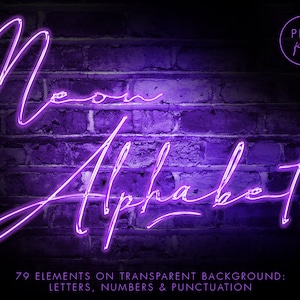 Neon alphabet clipart, Neon letters clipart, Digital neon font, Violet font, Neon numerals, Neon overlays, Uv light, Uv neon, Digital neon