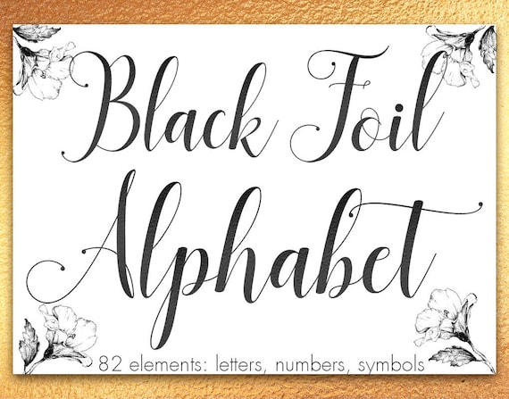 Black alphabet, Black foil alphabet, letters clipart, numbers clipart, Metallic alphabet, Dark alphabet clipart, Black lettering, Black font
