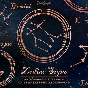 Constelações do zodíaco em ouro rosa, Zodíaco, Constelações de ouro rosa, Signos do zodíaco em ouro rosa, Clipart de astrologia, PNG transparente