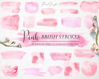 Pink Watercolor Brush Strokes Clipart: Transparent PNG Design Elements (Digital Download)