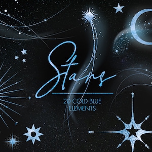 Kosmische Design-Elemente, Blaue Sterne Clipart, astrologische Clipart, Sternenstaub, Kalte Stern-Overlays, Sonne, Komet, Kosmos, Transparentes PNG