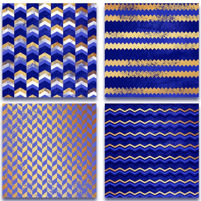 Navy Blue & Gold Chevron Digital Paper Gold Foil Paper Pack Etsy Canada