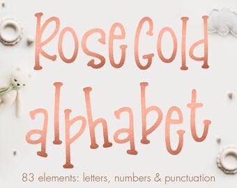 Rose gold alphabet clipart, Rose gold font clipart, Rose gold foil alphabet clip art, Rose gold letters, Wedding clipart, Typography clipart