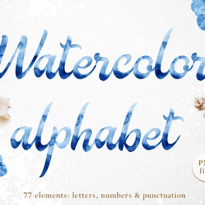青い水彩アルファベット クリップアート、水彩文字 クリップアート、水彩フォント クリップアート、青いアルファベット オーバーレイ、装飾文字、PNG