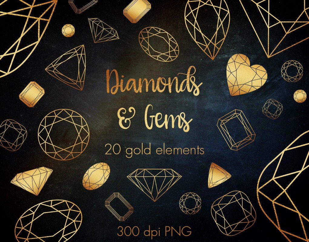 Gold Diamonds Clipart, Gold Gems Clipart 