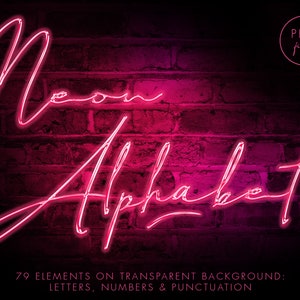 Pink neon alphabet clipart, Neon letters clipart, Digital neon font, Neon numerals, Neon overlays, Neon numbers, Digital neon, Brick, PNG