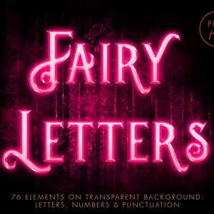 Pink Neon Fairy Letters Clipart: PNG Alphabet, Numbers (Digital Download)