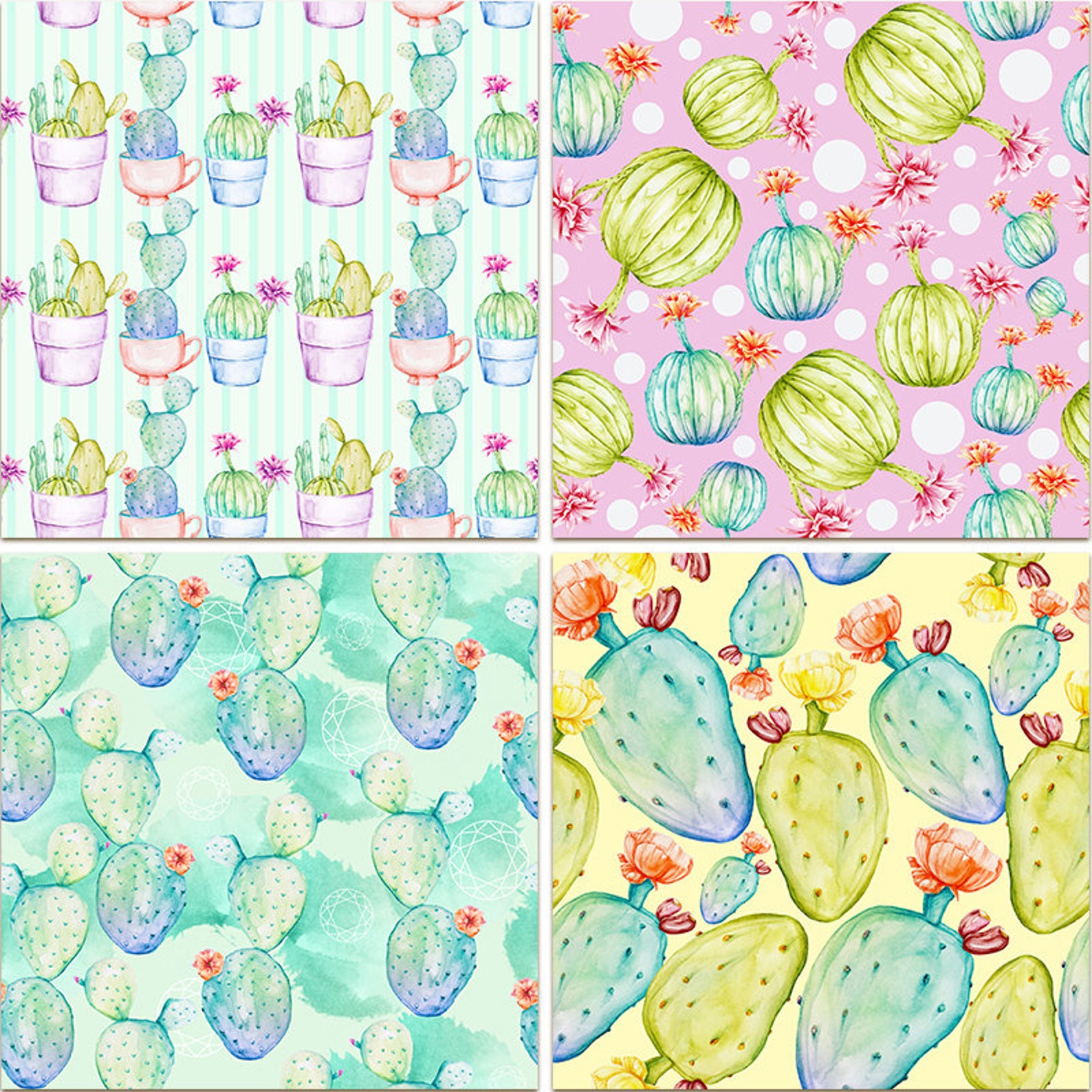 Cactus Seamless Digital Paper, Cactus Paper, Floral Seamless Background ...