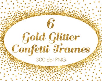 Gold confetti frames clip art, gold frames, gold glitter confetti, gold dots, sparkly borders, metallic frame overlay, wedding clipart