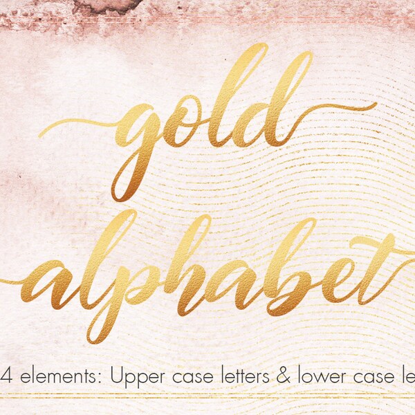Gold Foil Alphabet Clipart, Swirl Letters (PNG Digital Download)