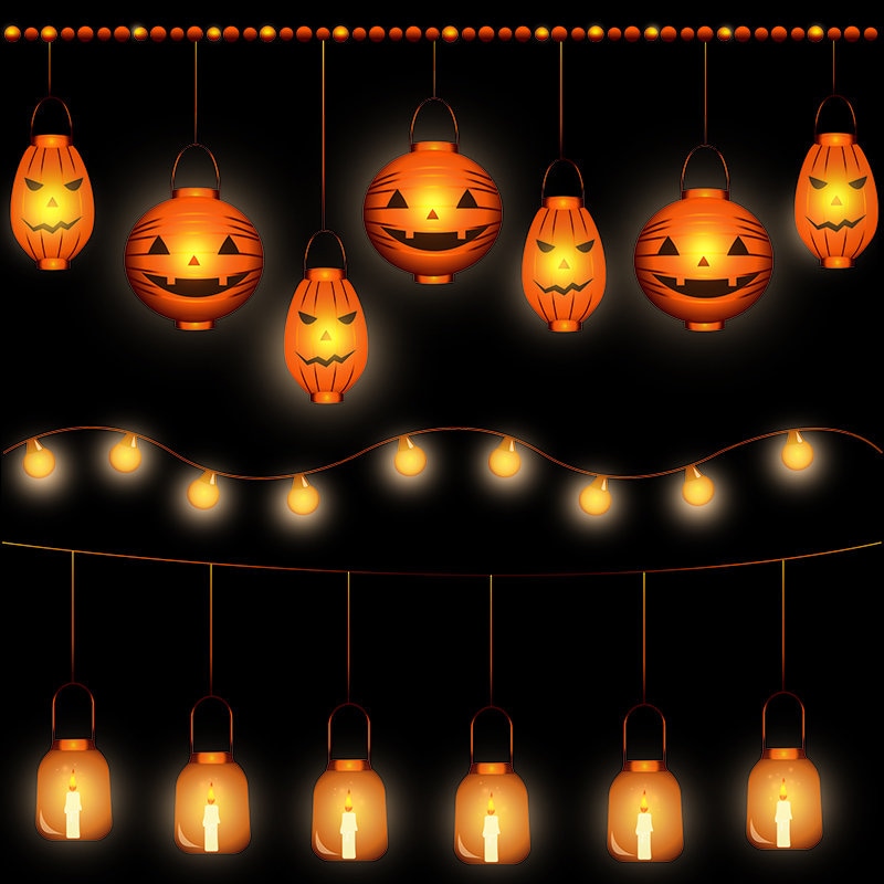 Halloween String Lights Clipart Pumpkin Lanterns Halloween Etsy