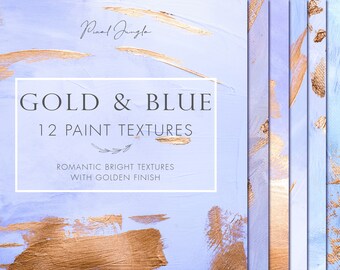 Blue Acrylic Textures: Gold Paint Splatter Digital Paper (12"x12" JPG)