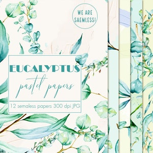 Seamless eucalyptus digital paper clipart, Floral seamless background, Seamless paper clip art, Eucalyptus paper clip art, Seamless patterns