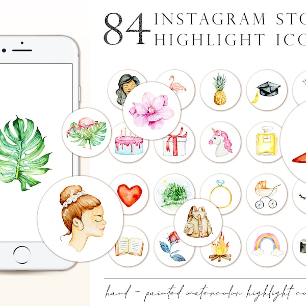 Instagram story highlight icons, Instagram story covers, Instagram covers, Watercolor instagram icons, Watercolor icons clipart,Social icons