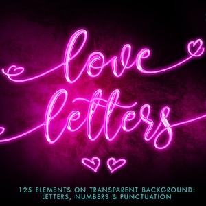 Rosa Neon Alphabet Clipart, Neon Buchstaben mit Herzen, Neon Schrift Clipart, Neon Ziffern, Neon Zahlen, Neon Zahlen, Neon Buchstaben Overlays