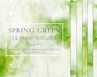 Spring Green Watercolor Textures: 12"x12" Digital Paper Pack (Digital Download)