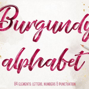 Clip art del alfabeto borgoñón, Clipart del alfabeto rojo, Clipart de fuente, Clipart de letras de acuarela, Alfabeto de acuarela, Alfabeto rojo de Navidad