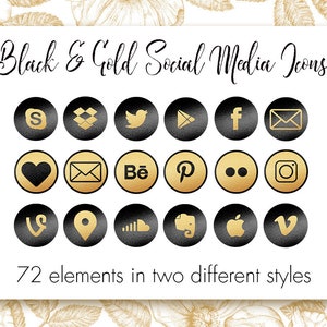 Black and Gold social media icons, Gold metallic foil icons, Social media buttons, Website icons, Blog buttons, Gold foil clipart image 1