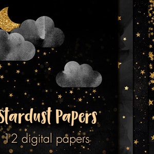 Night sky digital paper clipart, Stardust paper, Night sky wallpaper, Night sky background, Stars background, Stars wallpaper, Starry night