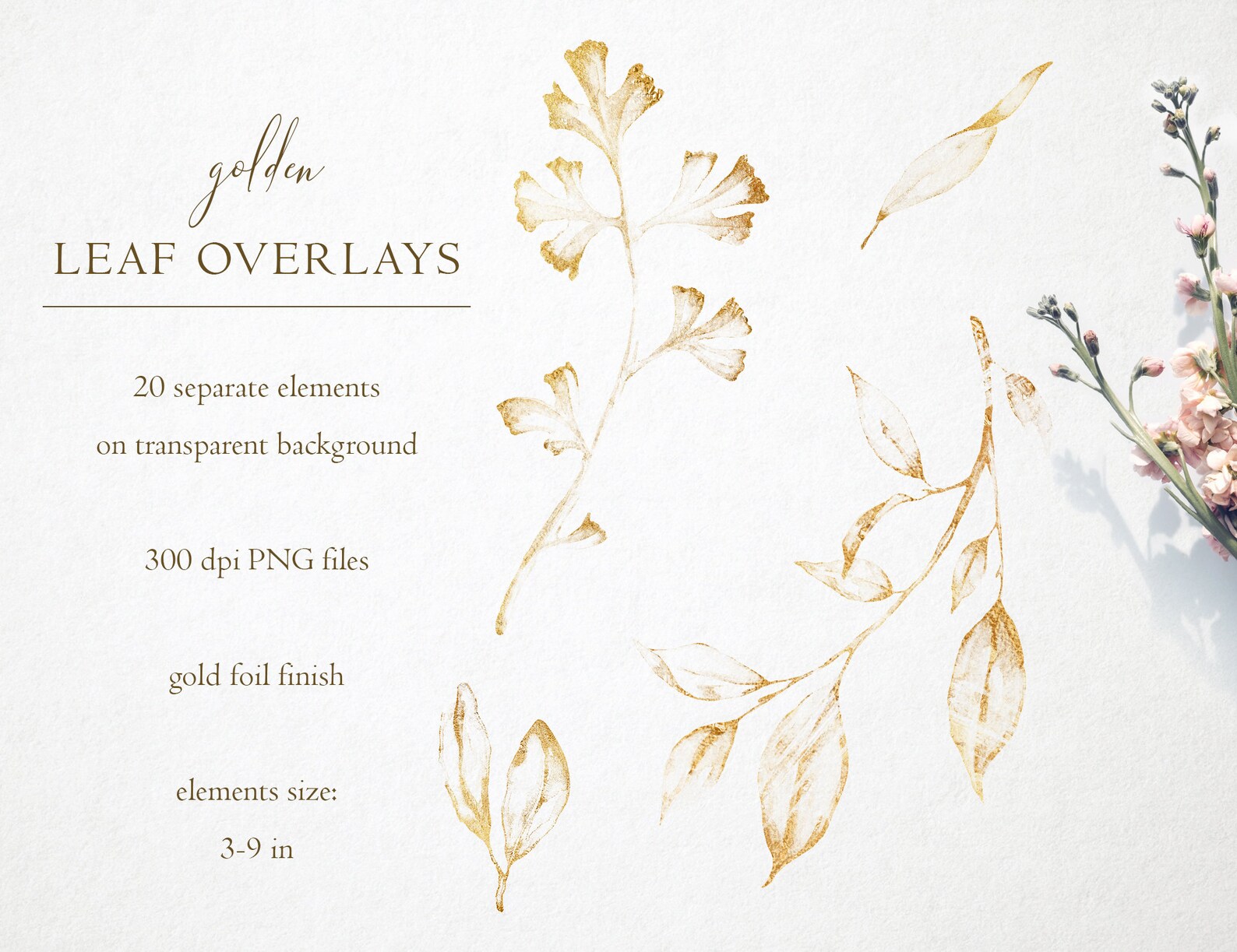Gold Floral Stamp Overlays Gold Foil Stamps Golden Leaves - Etsy