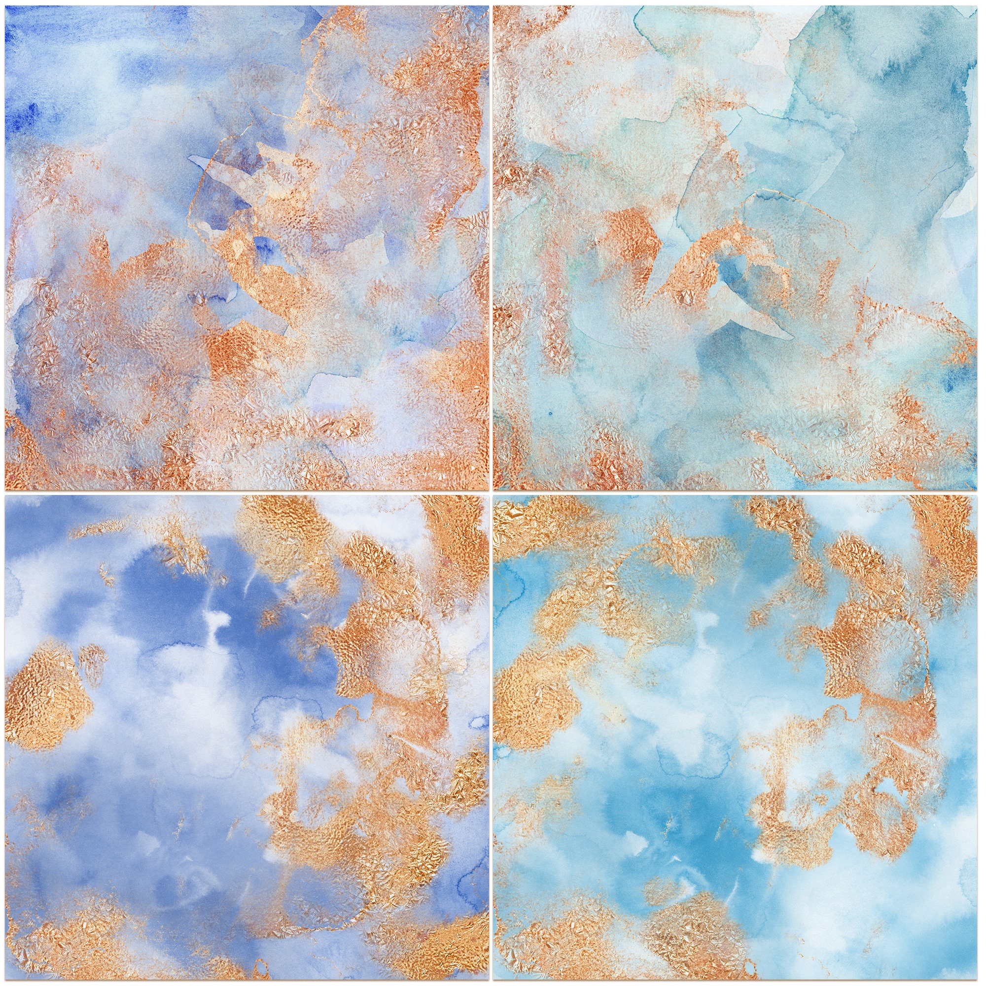 Baby Blue Watercolor Digital Papers With Gold Foil Watercolor Etsy