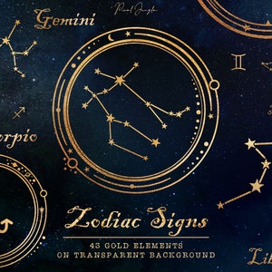 Clipart de constelações do zodíaco de ouro, clipart do zodíaco, constelações de ouro, signos do zodíaco de ouro, clipart de astrologia, círculos de ouro, PNG transparente