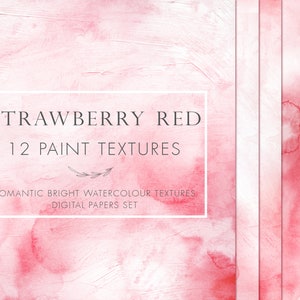 Papiers numériques rouges de fraise, papier peint de ressort, textures d’aquarelle, paquet de papier, fond de ressort, fond d’aquarelle, aquarelle rouge