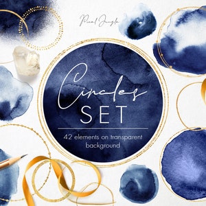 Buy 3 pay for 2, Gold circles with navy blue watercolor, Gold circles for logo, Watercolor circles for logo, Gold foil circles, PNG