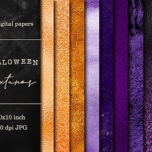 May include: Twelve digital papers with Halloween textures in shades of gold and purple. The papers are 10x10 inches and 300 dpi JPG.