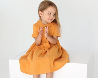 Baby Girl Dress Summer Airy Girl Dress Handmade First Birthday Gift Girls Dresses 1 2 3 4 5 6 7 8 Years Mustard Orange Kids Gift Dress