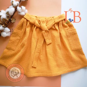Girls Summer Skirt Personalized Gift Childs skirts Summer Kids Clothes Handmade Birthday Gauze skirt Mustard Milk White Cotton Skirt