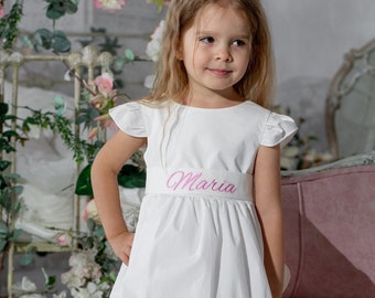 Robe de mariée ivoire fille enfant, cadeau personnalisé, premier anniversaire, robe fleur ivoire, cadeau robes blanches, robe de demoiselle d'honneur bébé, robe de baptême