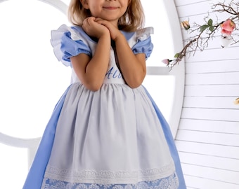 Alice in Wonderland Dress for Girls – Toddler Fairy Tale Costume, Tea Party Outfit, Handmade Cosplay, Birthday Dress, Party Halloween Dress