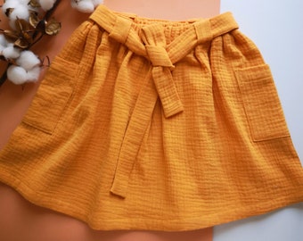 Kids Girls Summer Skirt Birthday Gift Childs skirts Summer Kids Clothes Handmade Flutter Gauze skirt Mustard Milk White Natural Cotton Skirt