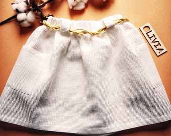 Kids Girl Skirt Birthday Gift White Waffle Flutter skirt Summer Girl Clothes Handmade present Stylish active girls skirt Childs smoked skirt