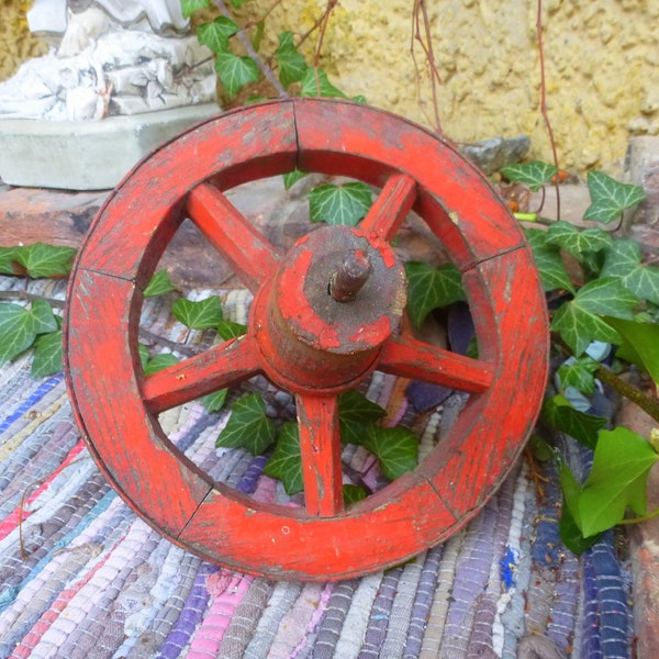 ancienne ROUE DE WAGON bois métal DEKO vintage shabby chic