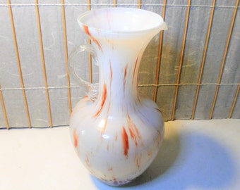 Vintage VASE Henkel Glas opal milchigweiß terracotta