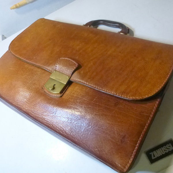 Vintage AKTENTASCHE echt Leder cognac