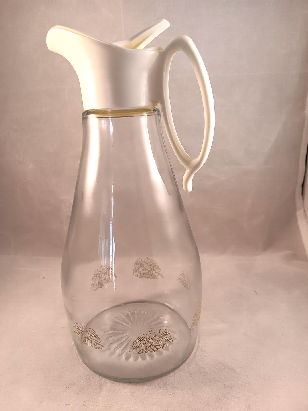 Log Cabin Syrup Dispenser, Gold Federal Eagle Around Bottom, Pyrex ...