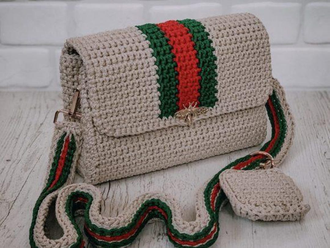 ORIGACH DIY Crochet Handbag Kit For Beginners, Khaki Striped