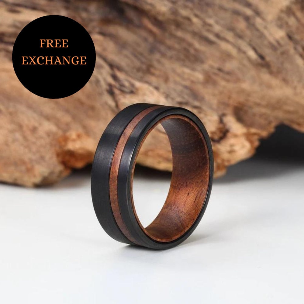 Amazon.com: Acacia wood ring, wood band, men wood wedding ring, women  wedding band, engraving wood ring, initial ring : Handmade Products