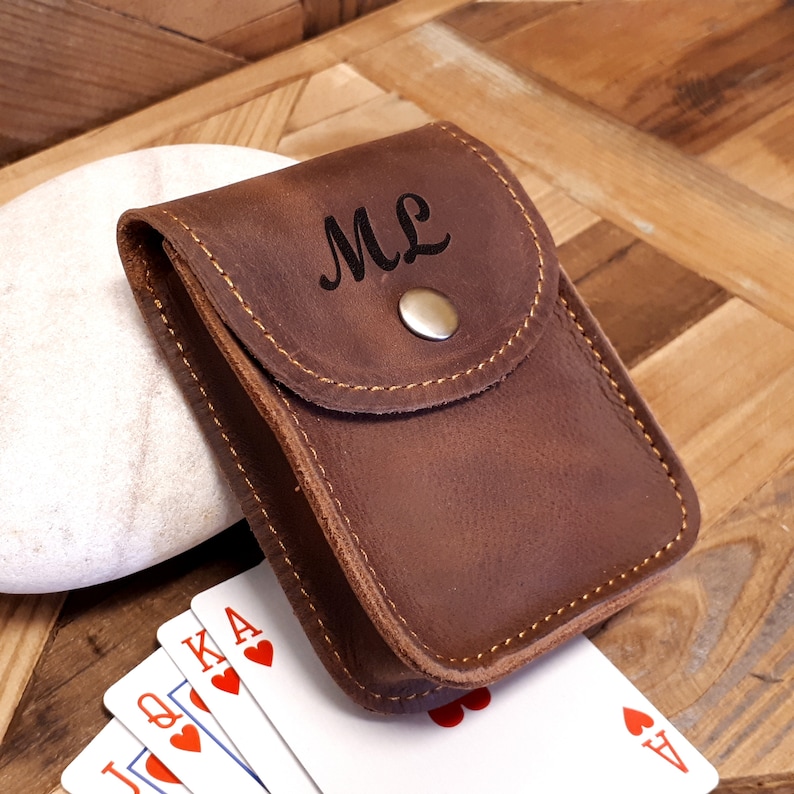 Leather deck box Poker Player Gifts Personalized leather playing card case Playing Card Case Gift for poker players Leather Card Sleeve