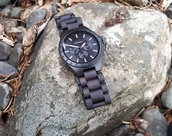 Engraved Black Sandalwood Watch for Men, Groomsmen Gift