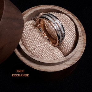 Meteorit Hirschgeweih Rosegold Wolfram Ehering, Wolframkarbid Jahrestagsring, Ring für Sie und Ihn, Hochzeitsring Set für ihn und Ihn